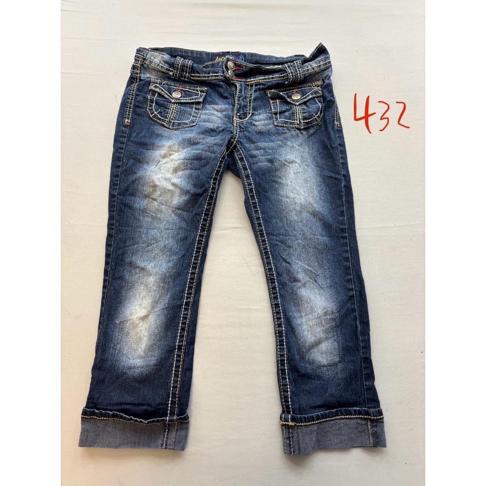 Angels Womens Size 11 Capri Jeans Denim Dark Wash Distressed Flap Pockets